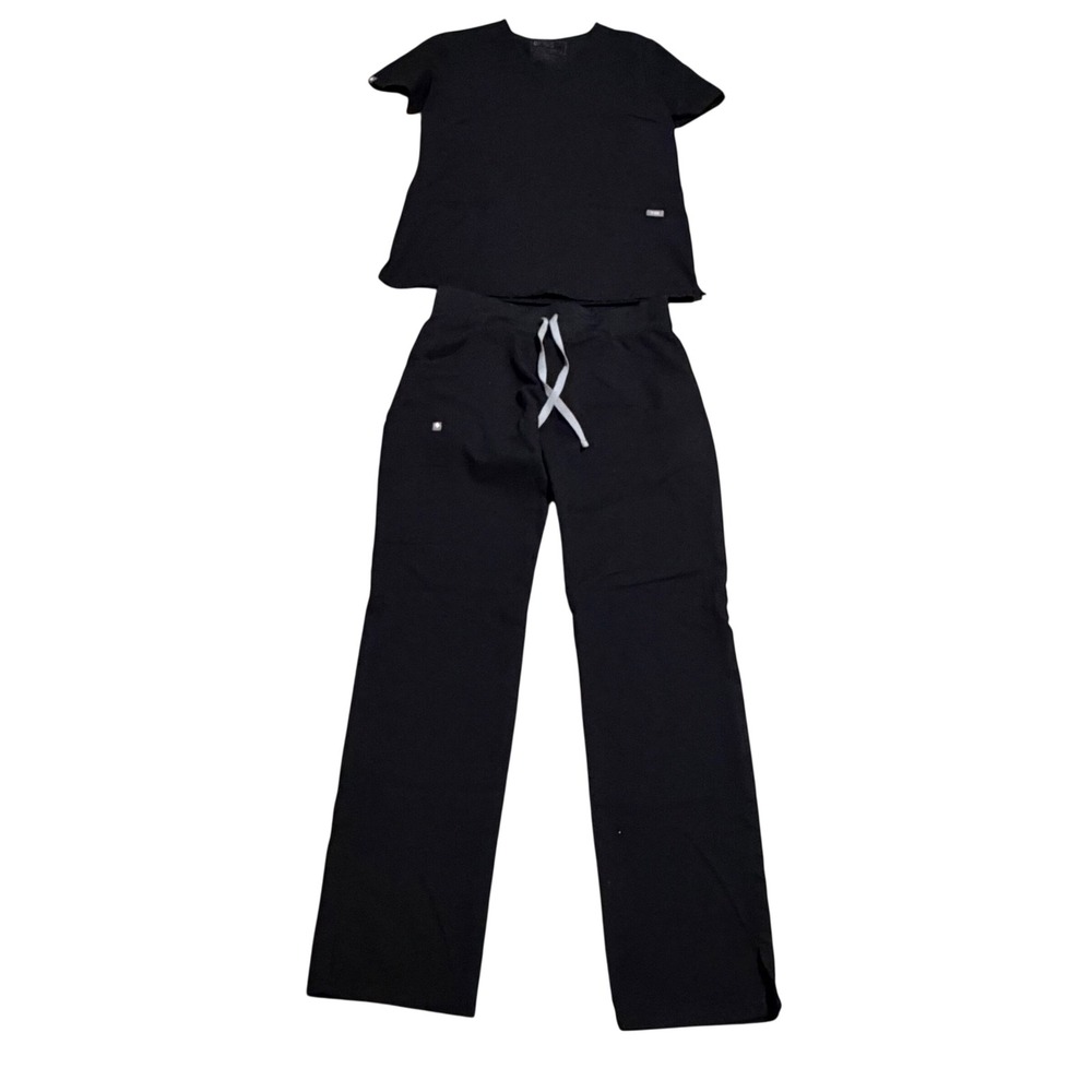 Figs Black Scrub Set Casma Top sz S Kade Cargo Scrub Pants sz S Tall Nurse